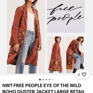 Free People Eye of the Wild Boho Duster Jacket - Rust
